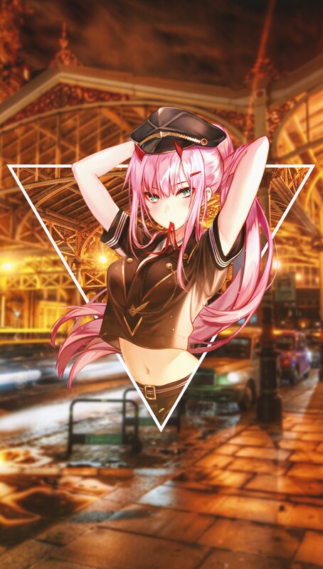 Pink-haired Anime Girl — Pink, Dramatic, Night, Train Station