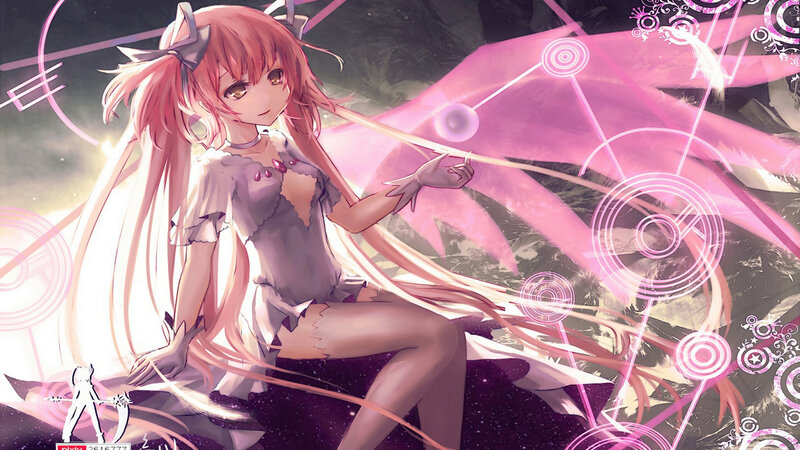 Pink-haired Anime Girl — Pink, Dramatic, Night, Wings, Magic Circles