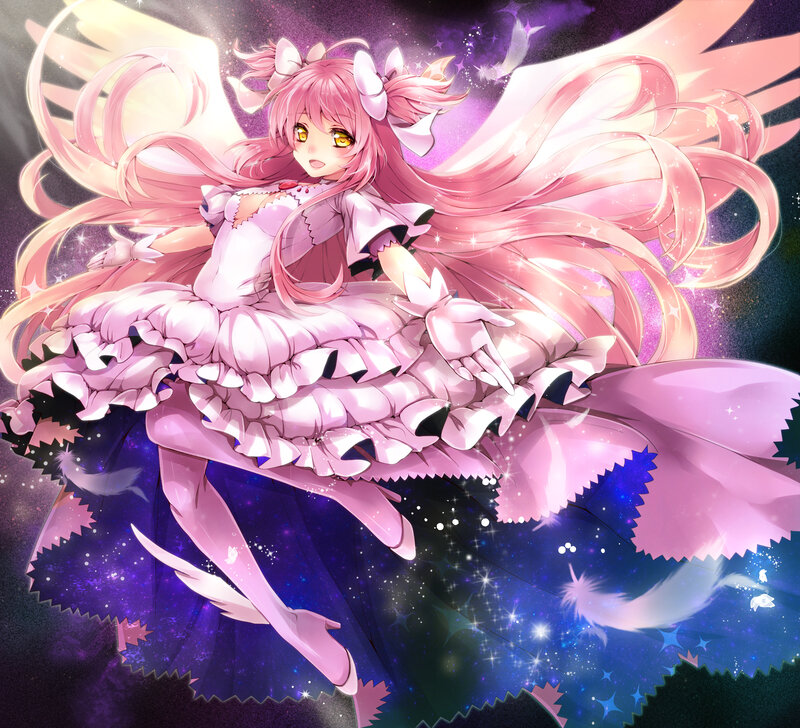 Pink-haired Anime Girl — Pink, Dramatic, Night, Wings, Sparkles