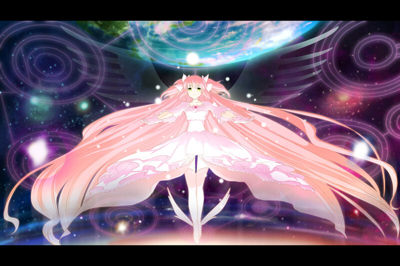 Pink-haired Anime Girl — Pink, Dramatic, Night, Wings