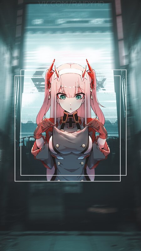 Pink-haired Anime Girl — Pink, Dramatic, Red Horns, White Frame