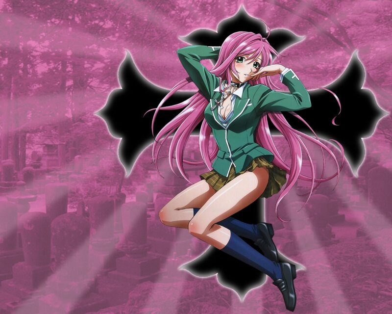 Pink-haired Anime Girl — Pink, Dramatic, School Uniform, Cemetery