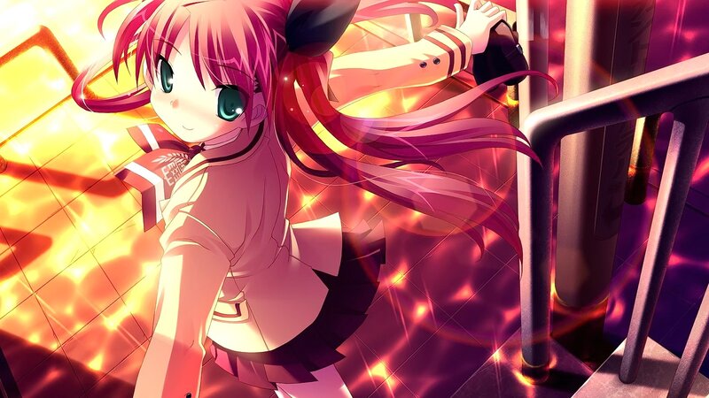 Pink-haired Anime Girl — Pink, Dramatic, School Uniform, Stairs