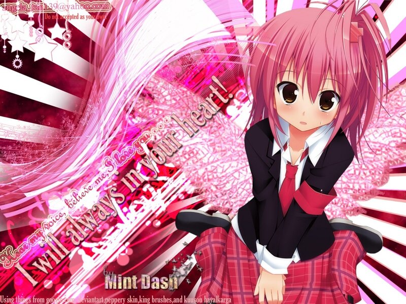Pink-haired Anime Girl — Pink, Dramatic, School Uniform, Text, Stars