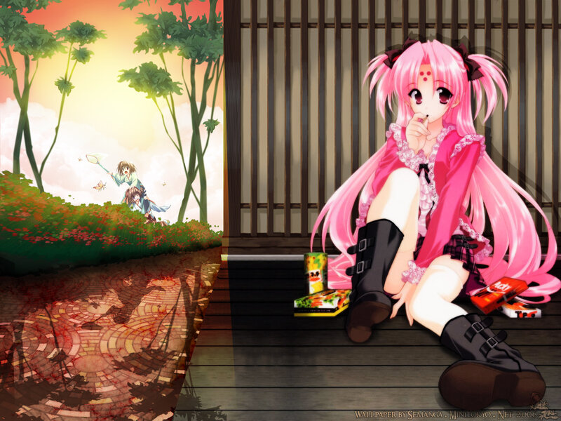 Pink-haired Anime Girl — Pink, Dramatic, Sunset, Anime Characters