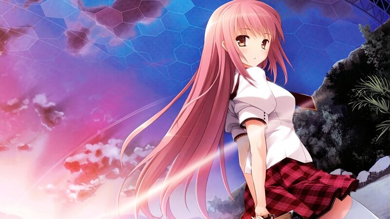Pink-haired Anime Girl — Pink, Dramatic, Sunset, School Uniform, Clouds