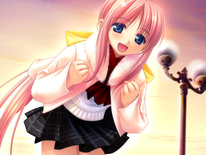 Pink-haired Anime Girl — Pink, Dramatic, Sunset, School Uniform