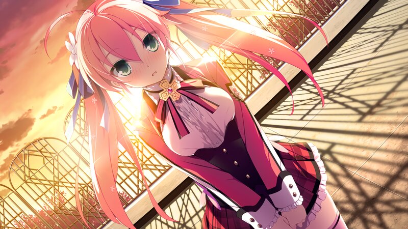 Pink-haired Anime Girl — Pink, Dramatic, Sunset, Skirt, Ribbon