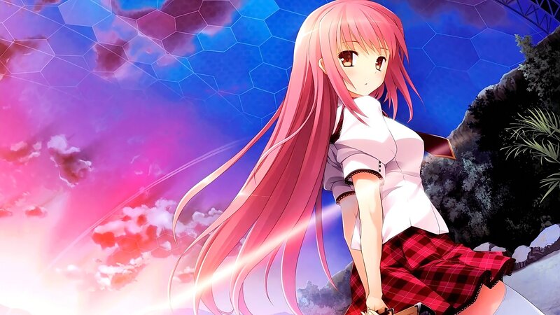 Pink-haired Anime Girl — Pink, Dramatic, Sunset, Skirt