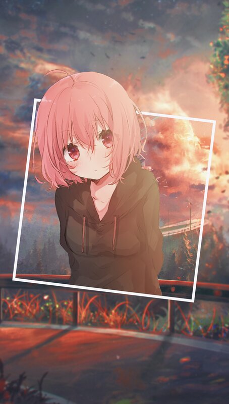 Pink-haired Anime Girl — Pink, Dramatic, Sunset, Sky