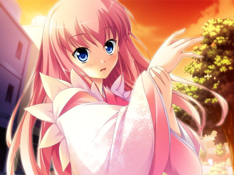 Pink-haired Anime Girl — Pink, Dramatic, Sunset