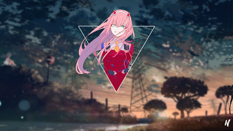 Pink-haired Anime Girl — Pink, Dramatic, Sunset, Triangle Frame
