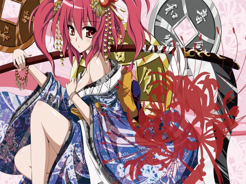 Pink-haired Anime Girl — Pink, Dramatic, Sword, Kimono