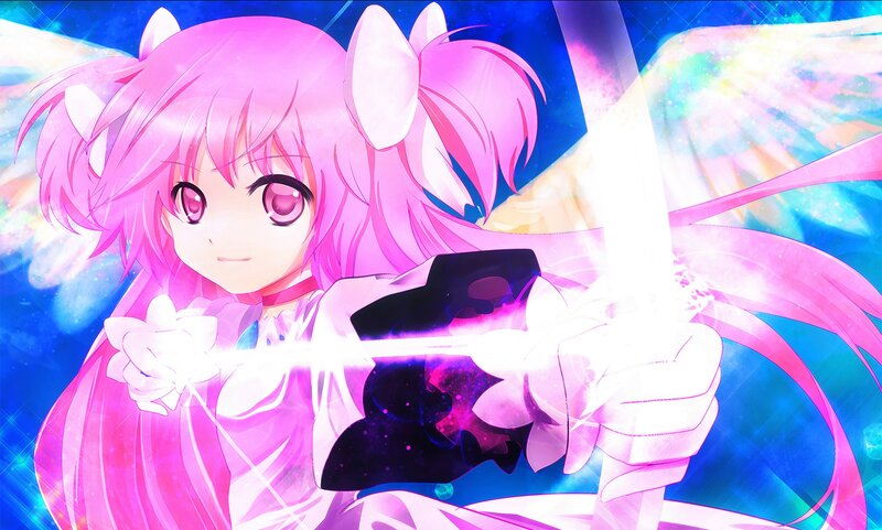 Pink-haired Anime Girl — Pink, Dramatic, Wings, Sword
