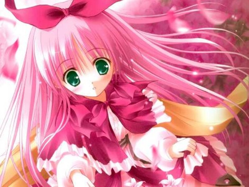 Pink-haired Anime Girl — Pink, Dreamy, Green Eyes