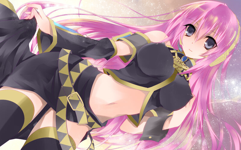 Pink-haired Anime Girl — Pink, Dreamy, Long Hair, Black Outfit, Sparkles
