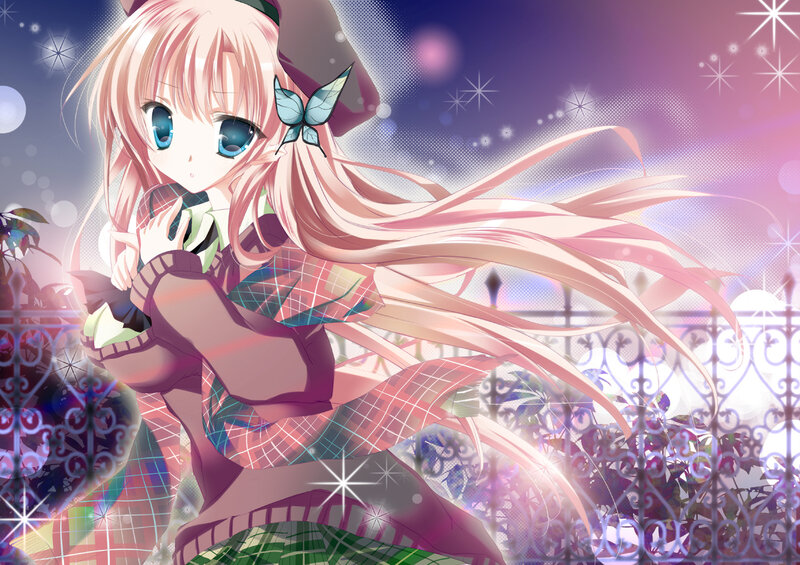 Pink-haired Anime Girl — Pink, Dreamy, Night, Butterfly