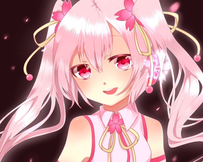 Pink-haired Anime Girl — Pink, Dreamy, Night, Flowers