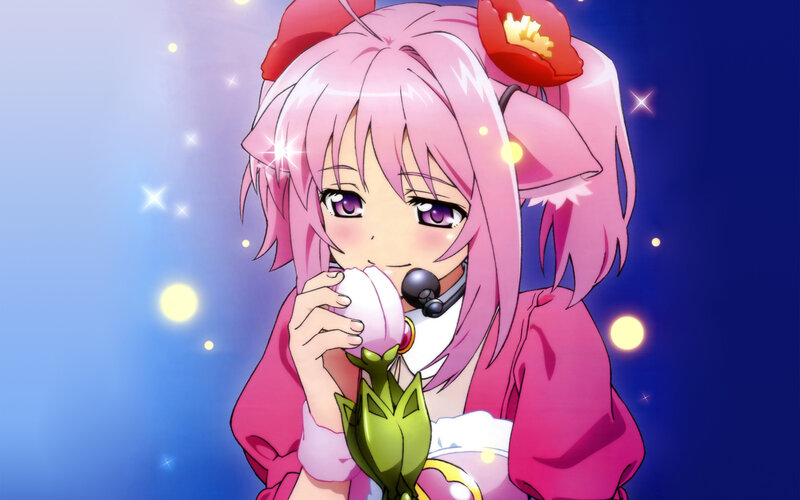 Pink-haired Anime Girl — Pink, Dreamy, Night, Microphone, Flower