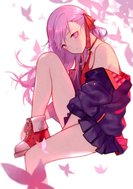 Pink-haired Anime Girl — Pink, Dreamy, Spring, Butterflies