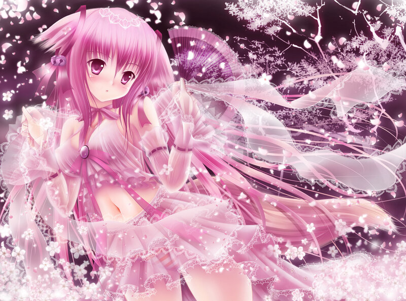 Pink-haired Anime Girl — Pink, Dreamy, Spring, Cherry Blossoms, Fan