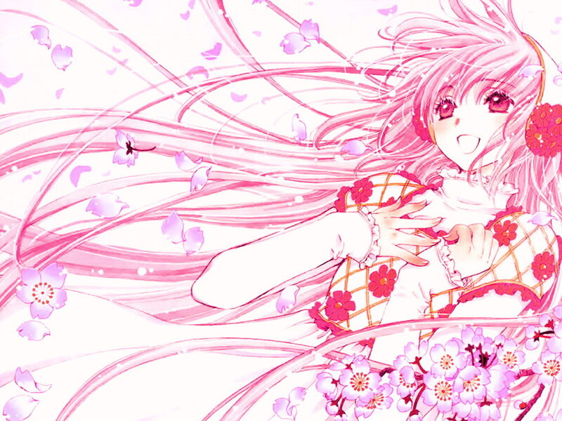 Pink-haired Anime Girl — Pink, Dreamy, Spring, Cherry Blossoms, Flowers