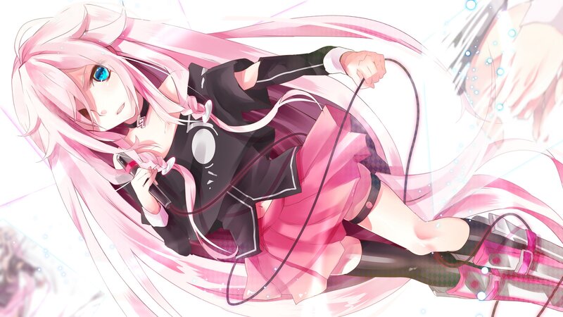 Pink-haired Anime Girl — Pink, Dynamic, Microphone, Skirt