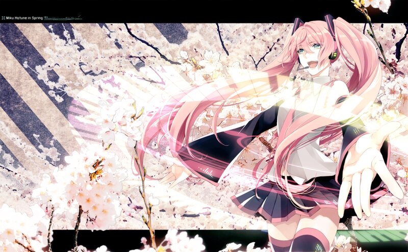 Pink-haired Anime Girl — Pink, Dynamic, Spring, Cherry Blossoms