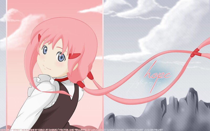 Pink-haired Anime Girl — Pink, Hopeful, Clouds
