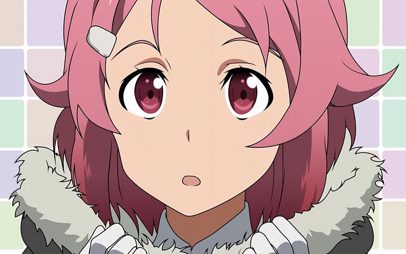 Pink-haired Anime Girl — Pink, Innocent, Fur Collar