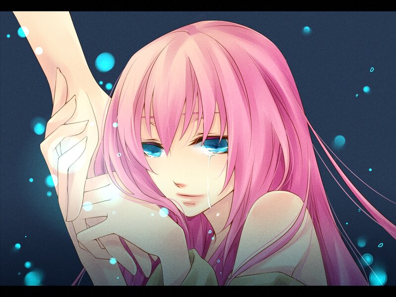 Pink-haired Anime Girl — Pink, Melancholic, Night, Tears