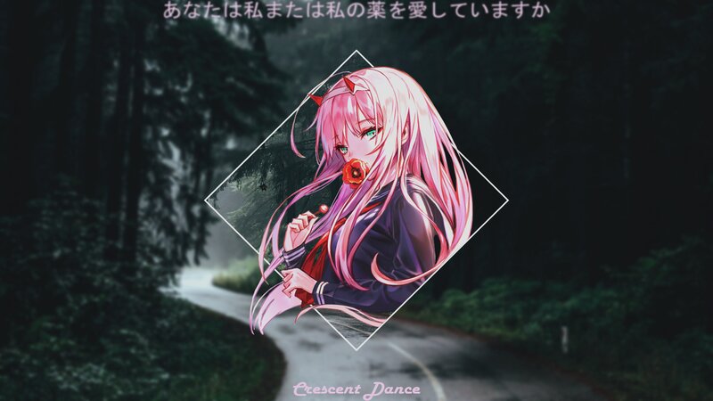Pink-haired Anime Girl — Pink, Mysterious, Night, Forest Road