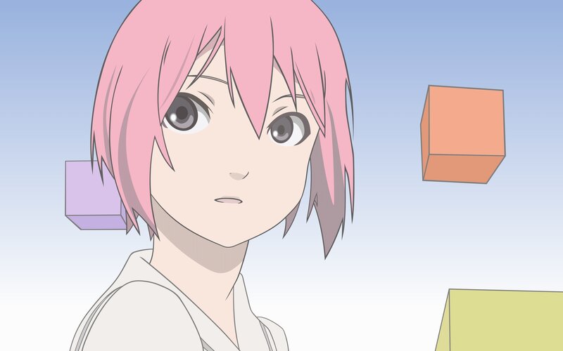 Pink-haired Anime Girl — Pink, Neutral, Floating Cubes