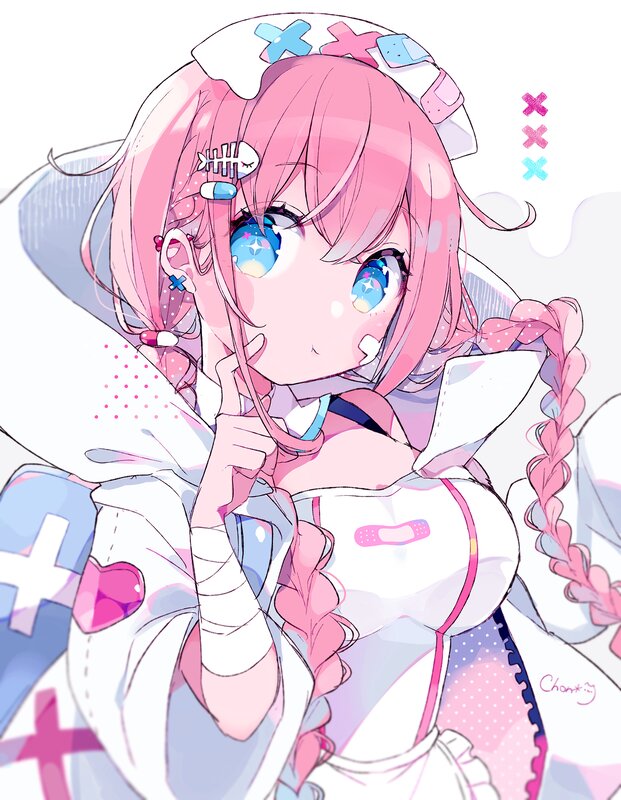 Pink-haired Anime Girl — Pink, Playful, Bandage