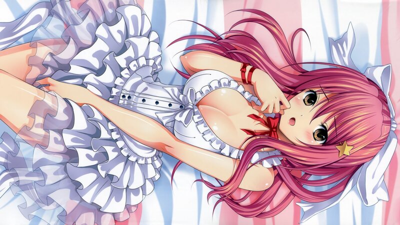 Pink-haired Anime Girl — Pink, Playful, Bed, Dress