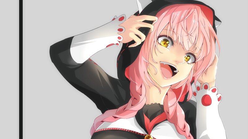 Pink-haired Anime Girl — Pink, Playful, Cat Ears, Cat Paws