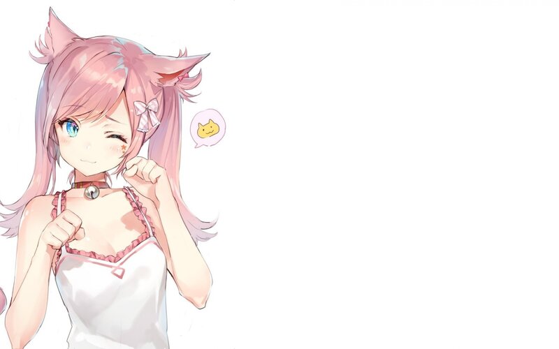 Pink-haired Anime Girl — Pink, Playful, Cat Ears, Choker