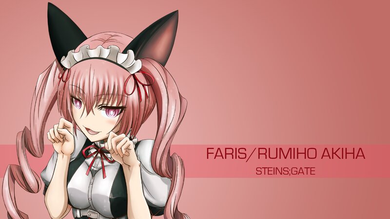 Pink-haired Anime Girl — Pink, Playful, Cat Ears, Maid Outfit, Text