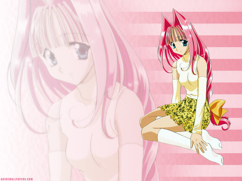 Pink-haired Anime Girl — Pink, Playful, Cat Ears, Striped Background