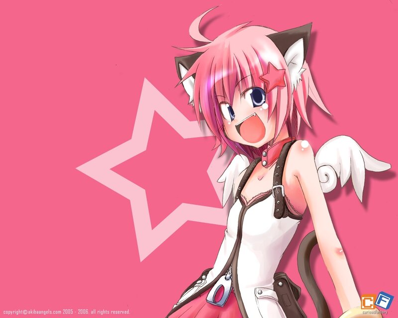 Pink-haired Anime Girl — Pink, Playful, Cat Ears, Wings