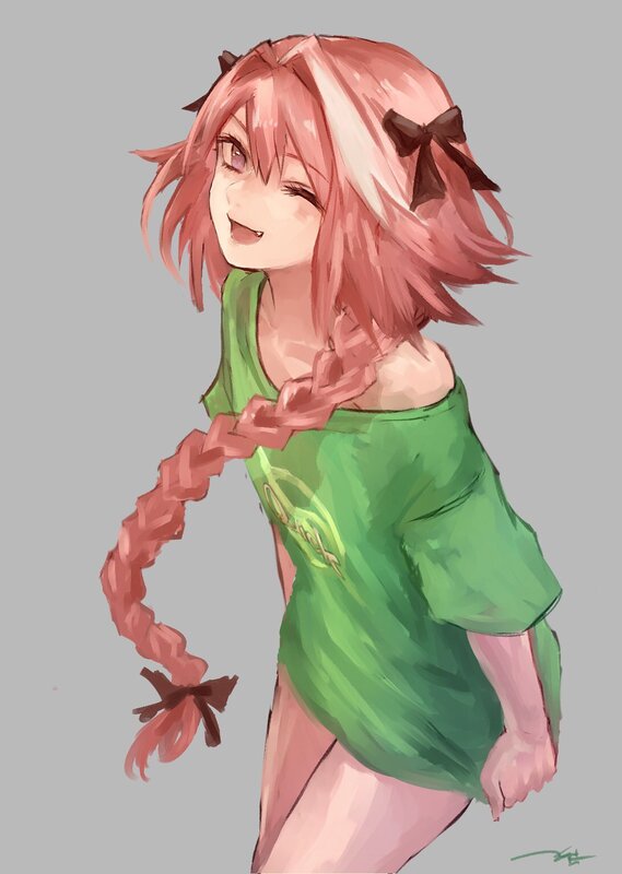 Pink-haired Anime Girl — Pink, Playful, Digital Art, Green Shirt