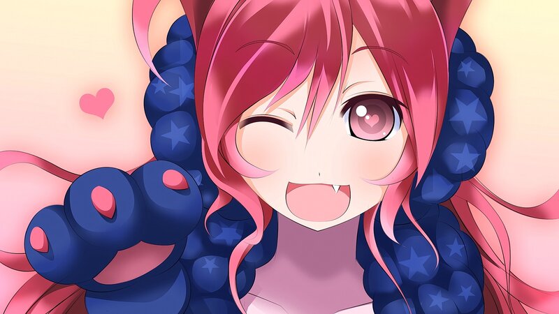 Pink-haired Anime Girl — Pink, Playful, Heart, Blueberries