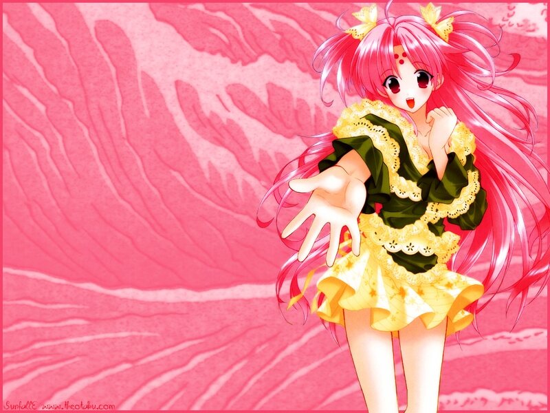 Pink-haired Anime Girl — Pink, Playful, Long Hair, Yellow Bow