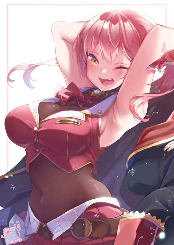 Pink-haired Anime Girl — Pink, Playful, Military Uniform