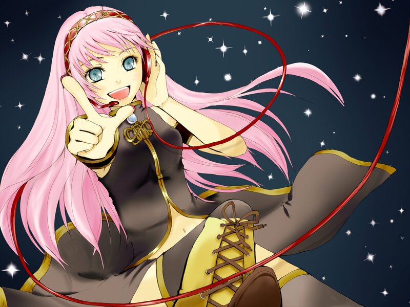 Pink-haired Anime Girl — Pink, Playful, Night, Headphones