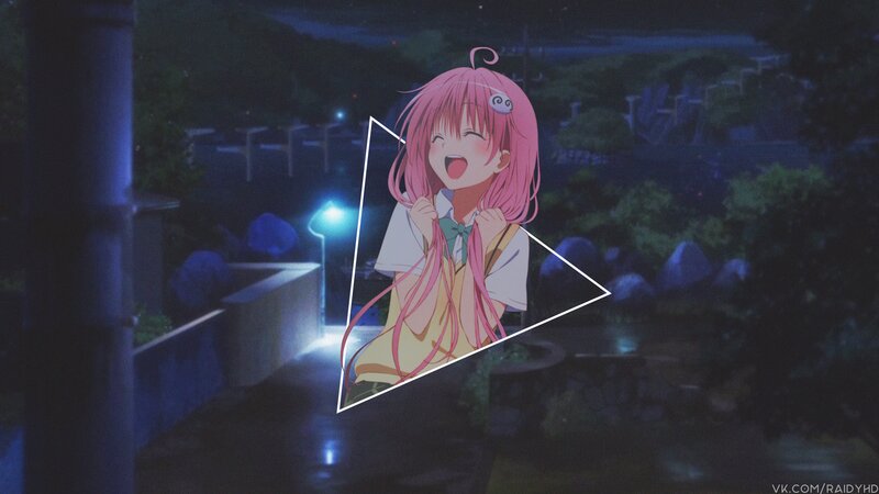 Pink-haired Anime Girl — Pink, Playful, Night, Streetlight