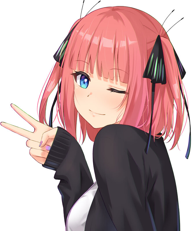 Pink-haired Anime Girl — Pink, Playful, Peace Sign, Winking