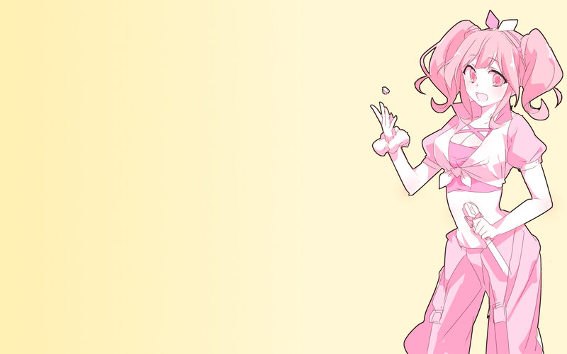 Pink-haired Anime Girl — Pink, Playful, Pigtails, Bow, Weapon