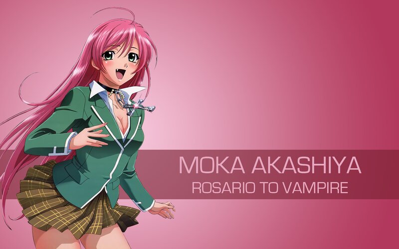 Pink-haired Anime Girl — Pink, Playful, School Uniform, Cross Necklace