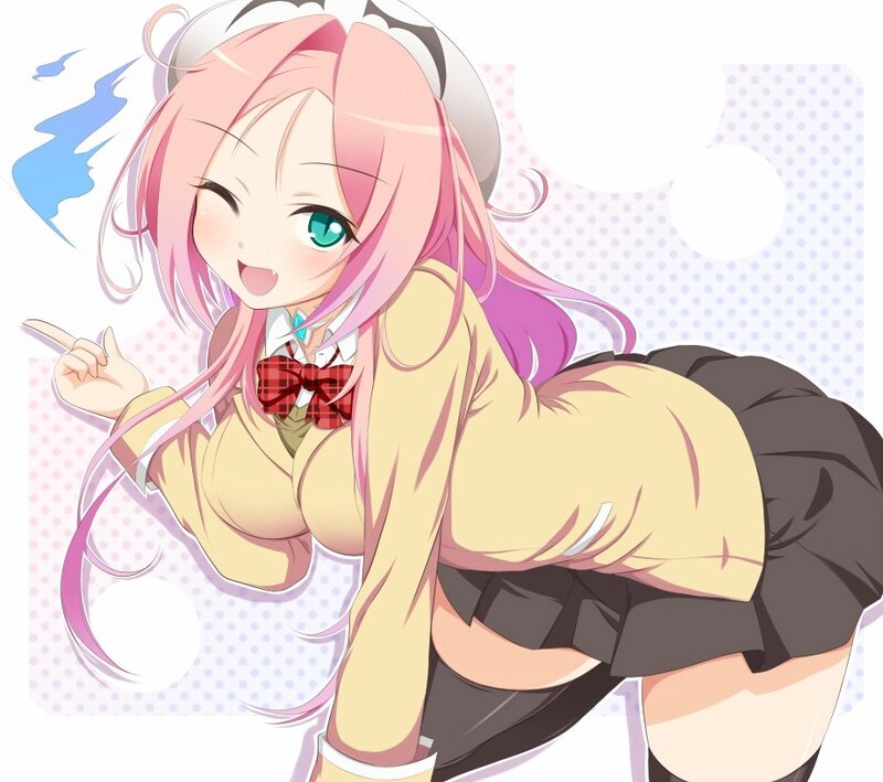 Pink-haired Anime Girl — Pink, Playful, School Uniform, Pointing Finger